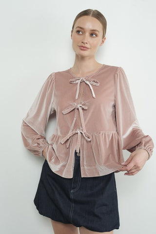 Bianca (Pink) Velvet Bow Top