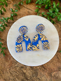 Sunshan Blue Arch with Gold Accents Statement Earrings