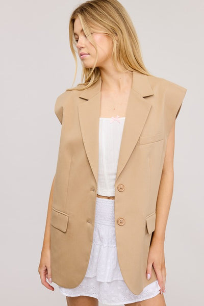 Serafina (Camel) Oversized Blazer Vest